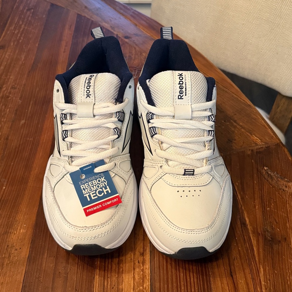 Reebok White and Dark Blue Athletic Shoes
